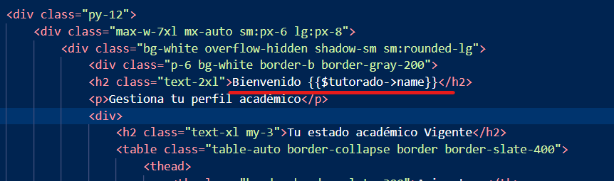 Ejemplo de sintaxis BLADE en una vista